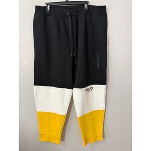 Polo Ralph Lauren Mens Black/Yellow Colorblock Logo Double Knit Jogger Pant 1XB